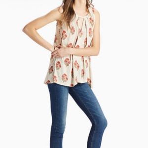Lucky Brand Cream Red Floral Sleeveless Cut Out Tunic Top Small NWT